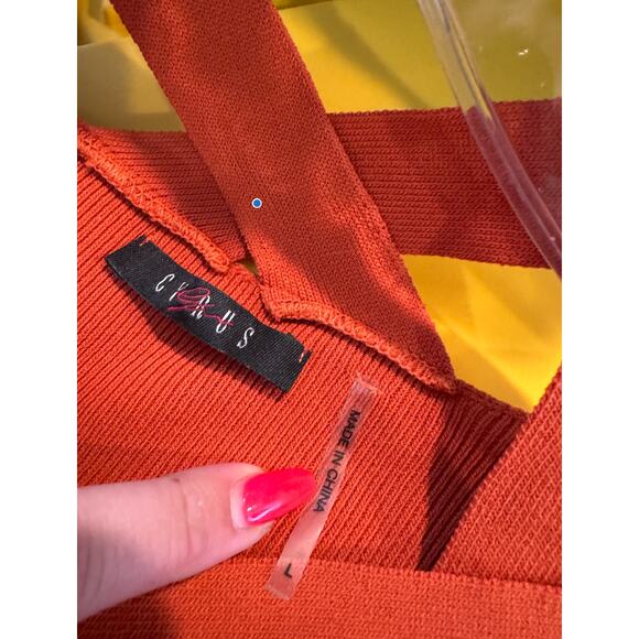 Vintage‎ EUC Cyrus Rust Orange Criss Cross Knit Ribbed Sweater Flattering - Picture 3 of 14